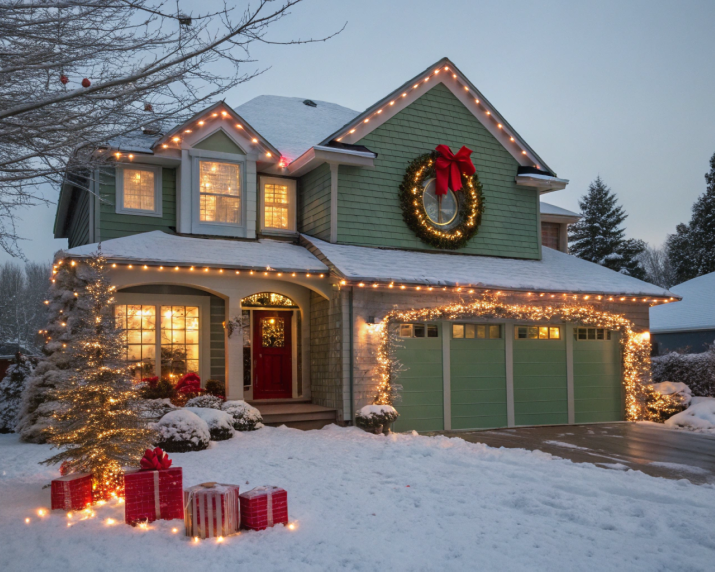 Lights illuminating garage