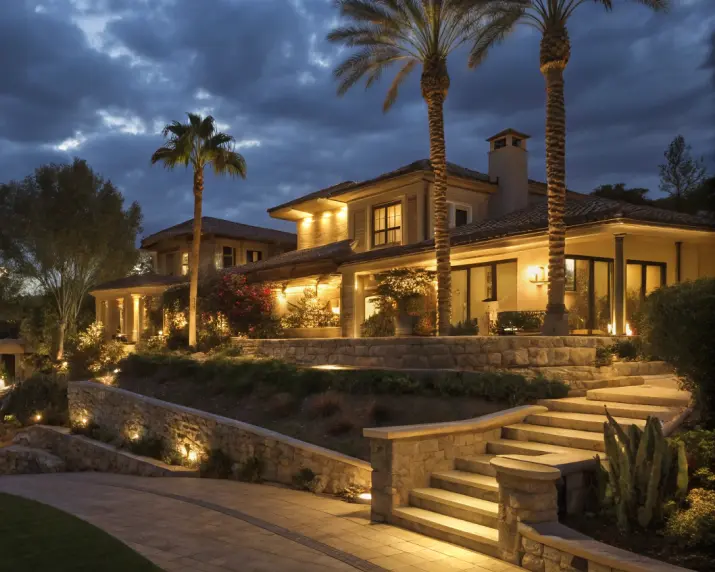 Luxury home with landscape lighting