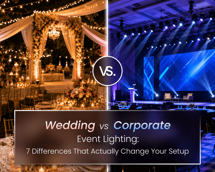 warm bistro string lights and uplighting at an outdoor backyard wedding reception in Los Angeles with elegant table settings and garden landscaping