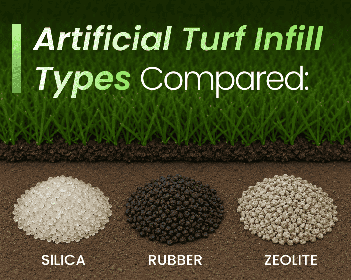 close-up of artificial grass blades with silica sand infill visible between the fibers in a Los Angeles residential backyard